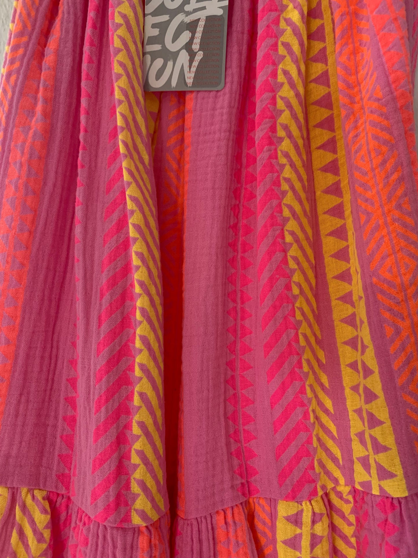 Musselin Kleid Sommerkleid Trägerkleid Spaghettiträger Hippie Boho Ethno Bloggerstyle Neon