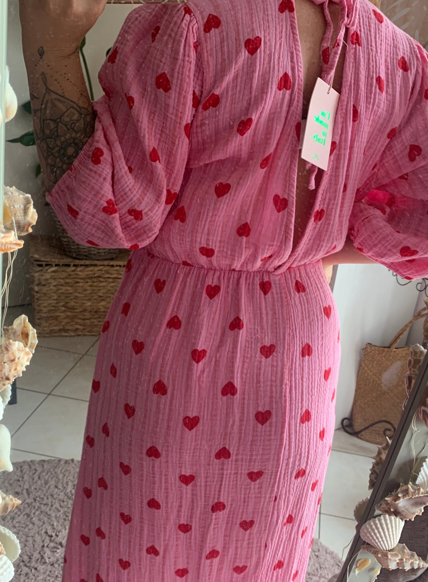 Musselin Kleid Sommerkleid Herzchen Hippie Boho