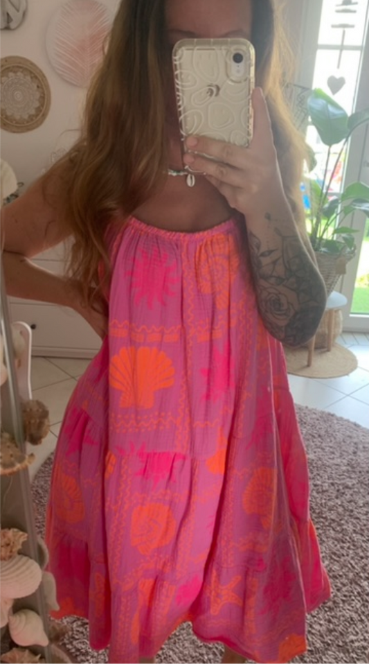 Musselin Trägerkleid Muscheln Sommerkleid Spaghettiträger