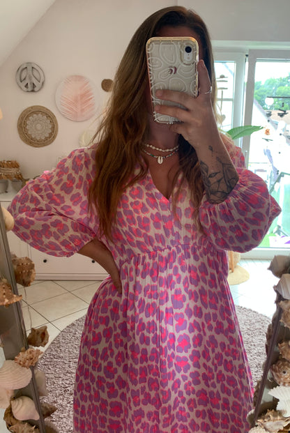 Curvy Musselin Kleid Leo Leoprint Hippie Ibiza Boho Sommerkleid