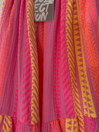Musselin Kleid Sommerkleid Trägerkleid Spaghettiträger Hippie Boho Ethno Bloggerstyle Neon