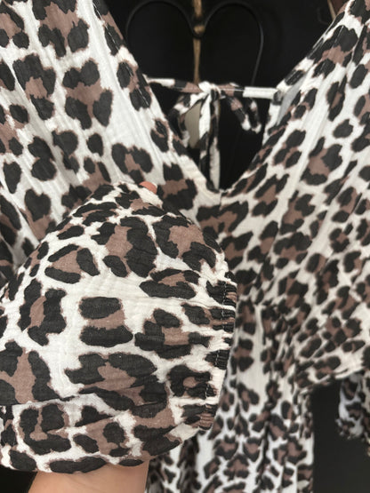 Musselin Kleid Leo Leoprint Hippie Ibiza Boho Sommerkleid
