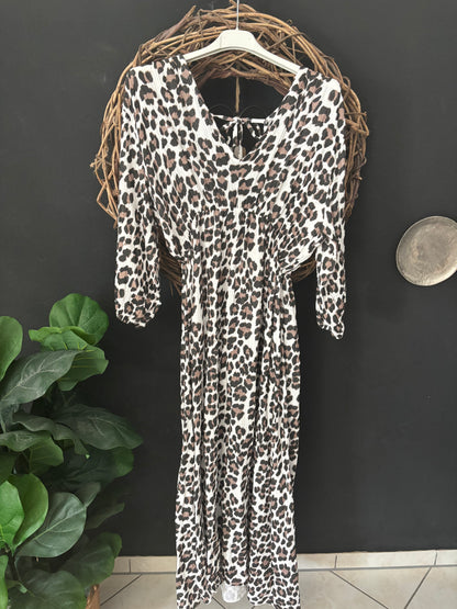 Musselin Kleid Leo Leoprint Hippie Ibiza Boho Sommerkleid