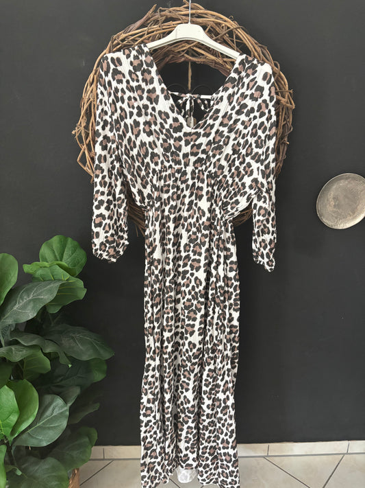 Musselin Kleid Leo Leoprint Hippie Ibiza Boho Sommerkleid