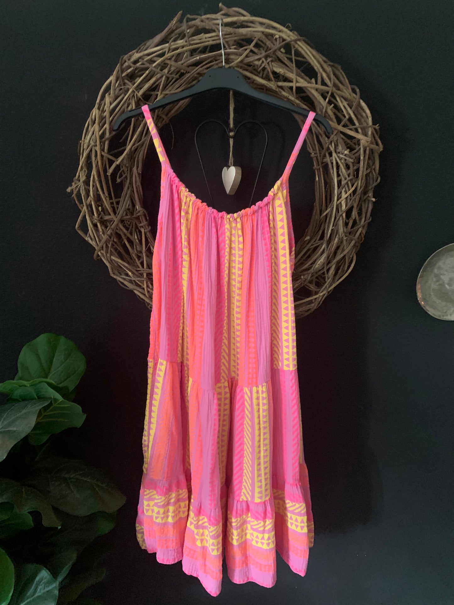 Musselin Kleid Sommerkleid Trägerkleid Spaghettiträger Hippie Boho Ethno Bloggerstyle Neon