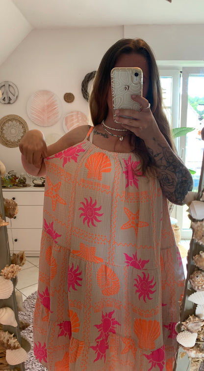 Musselin Trägerkleid Muscheln Sommerkleid Spaghettiträger