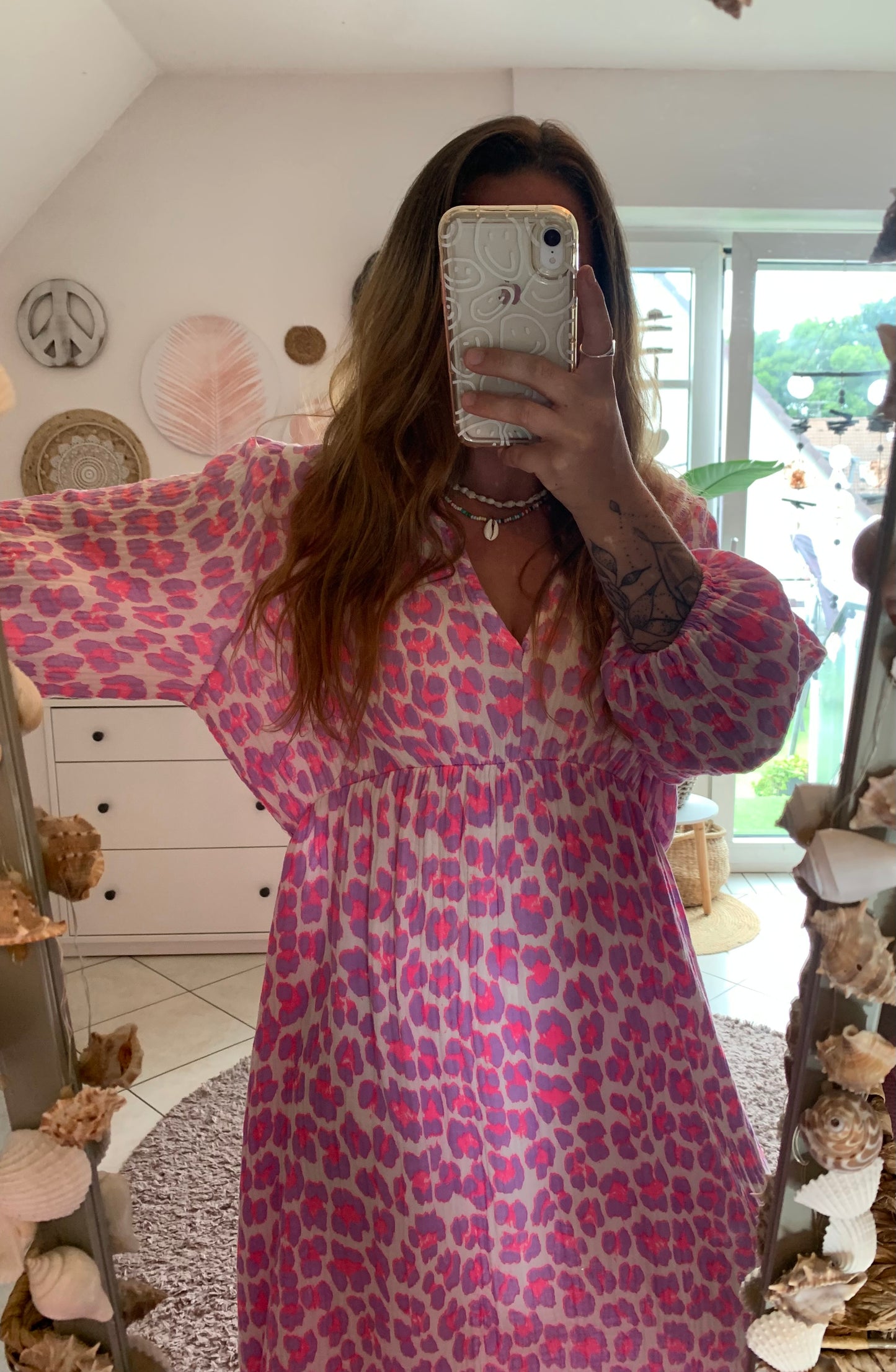 Curvy Musselin Kleid Leo Leoprint Hippie Ibiza Boho Sommerkleid