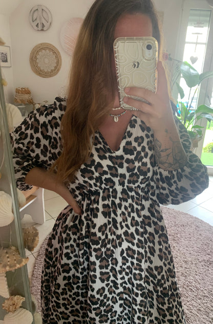 Musselin Kleid Leo Leoprint Hippie Ibiza Boho Sommerkleid