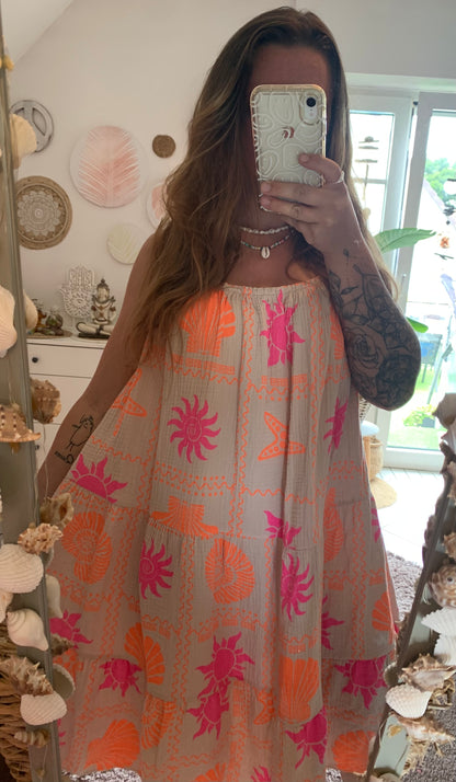 Musselin Trägerkleid Muscheln Sommerkleid Spaghettiträger