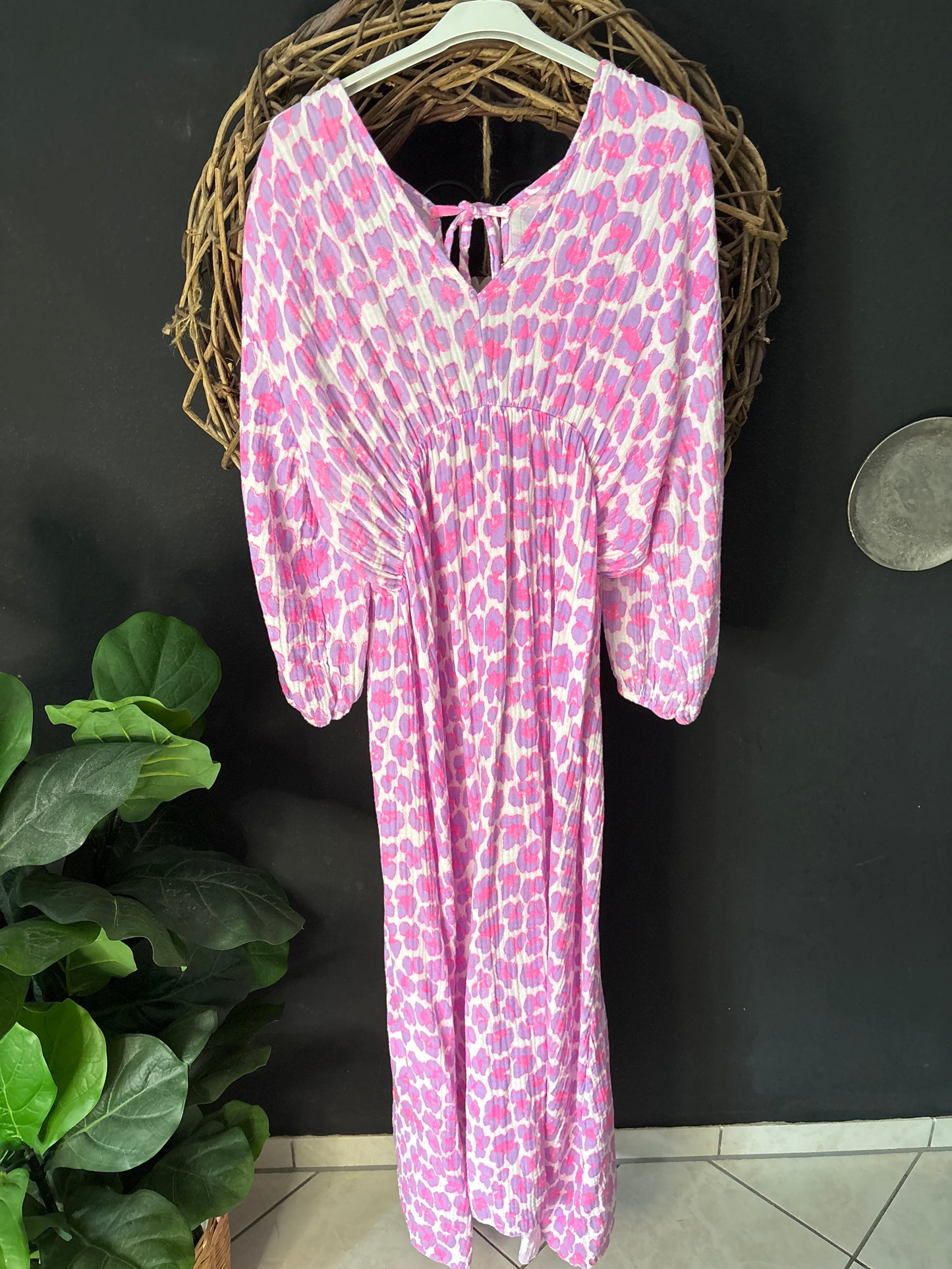 Curvy Musselin Kleid Leo Leoprint Hippie Ibiza Boho Sommerkleid