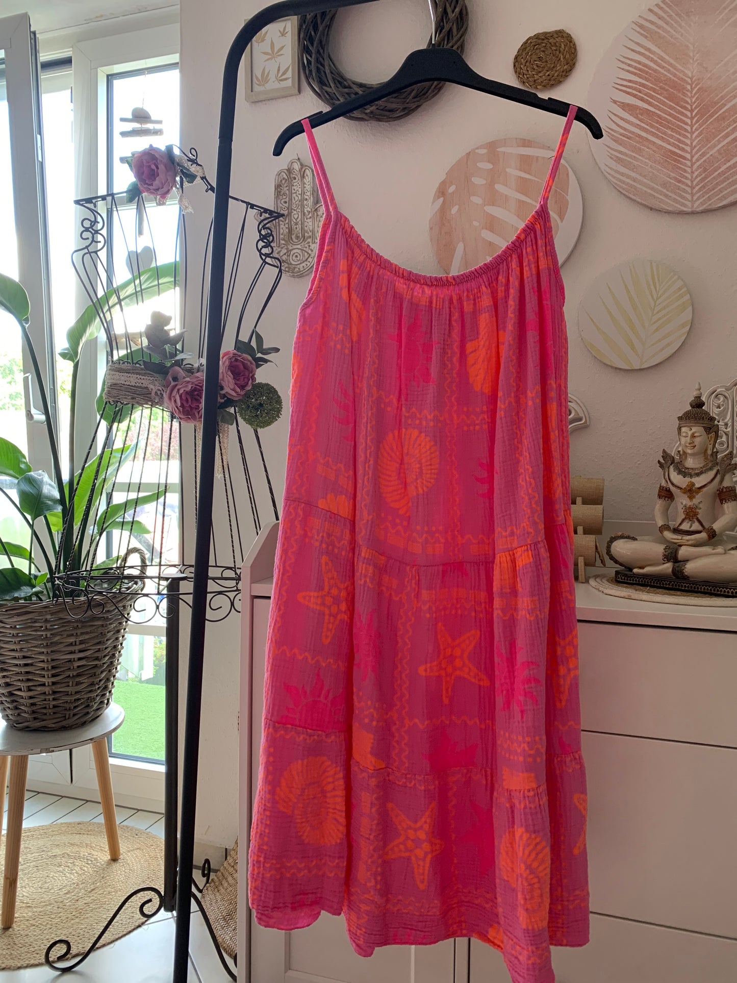 Musselin Trägerkleid Muscheln Sommerkleid Spaghettiträger